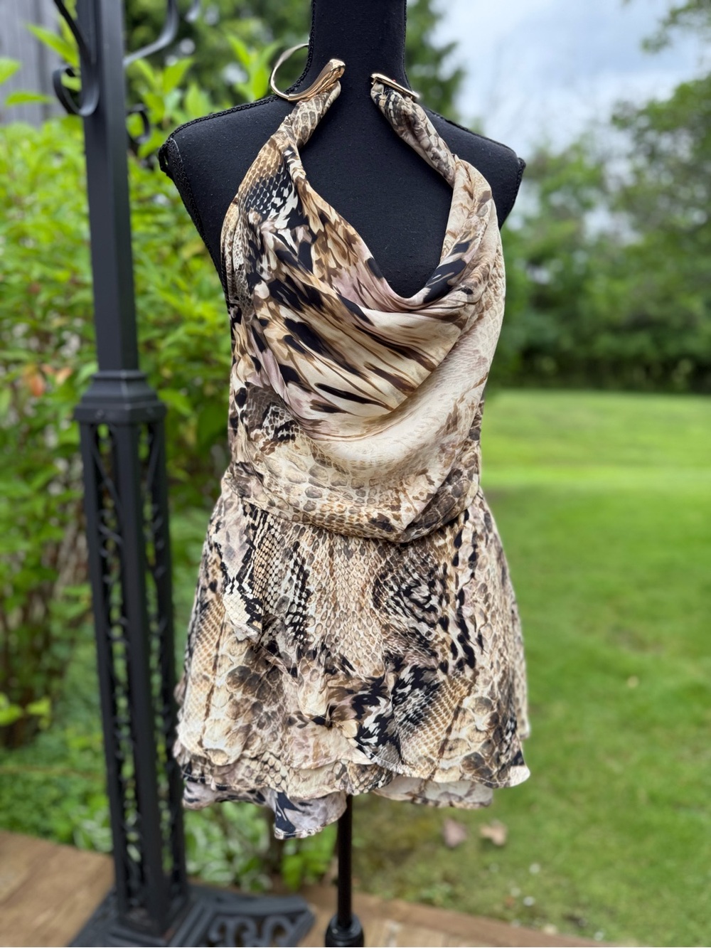 Beige & Black Snakeskin Halter Skort Romper dress size M comes with free gift .